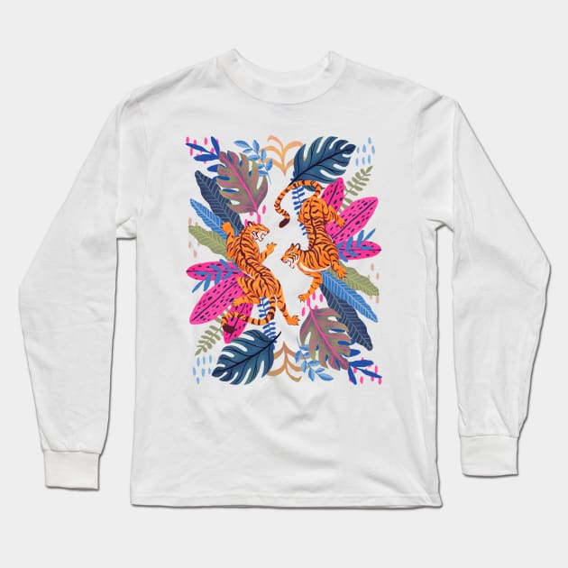 Jungle Cats - Wild Tigers in Blue Long Sleeve T-Shirt by Serena Archetti